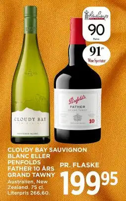 MENY CLOUDY BAY SAUVIGNON BLANC ELLER PENFOLDS FATHER 10 ÅRS GRAND TAWNY tilbud