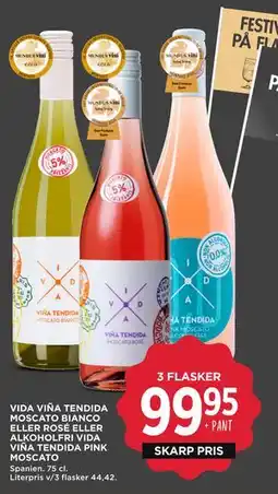 MENY VIDA VIÑA TENDIDA MOSCATO BIANCO ELLER ROSÉ ELLER ALKOHOLFRI VIDA VIÑA TENDIDA PINK MOSCATO tilbud