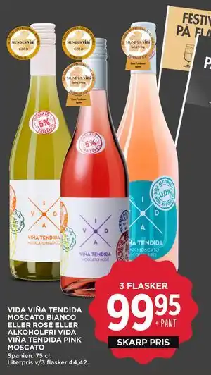 MENY VIDA VIÑA TENDIDA MOSCATO BIANCO ELLER ROSÉ ELLER ALKOHOLFRI VIDA VIÑA TENDIDA PINK MOSCATO tilbud