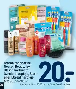 REMA 1000 Jordan tandbørste, flosser, Beauty by Olsson hårbørste, Garnier hudpleje, Stuhr eller L'Oréal hårpleje tilbud