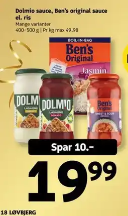 Løvbjerg Dolmio sauce, Ben's original sauce el. ris tilbud
