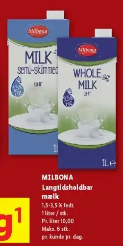 Lidl MILBONA Langtidsholdbar mælk tilbud
