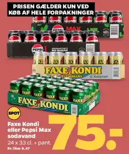 Netto Faxe Kondi eller Pepsi Max sodavand - hel forpakning tilbud