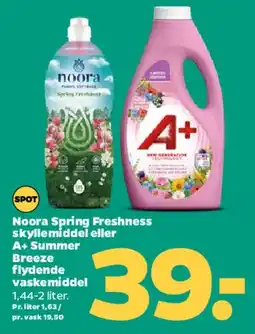 Netto Noora Spring Freshness skyllemiddel eller A+ flydende vaskemiddel tilbud