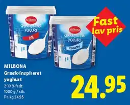 Lidl Milbona Græsk-inspireret yoghurt (store bægre) tilbud