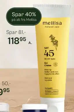 Helsam Mellisa SPF 45 solcreme tilbud