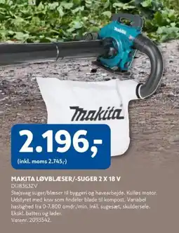 Davidsen MAKITA Løvblæser/-suger 2 x 18 V DUB363ZV tilbud
