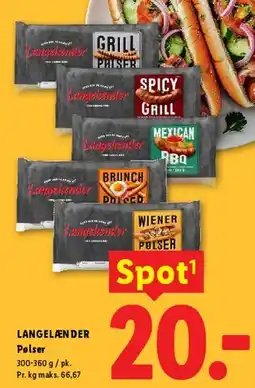 Lidl LANGELÆNDER Pølser 300-360 g tilbud