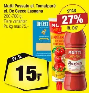 Calle Mutti Passata el. Tomatpuré el. De Cecco Lasagna tilbud