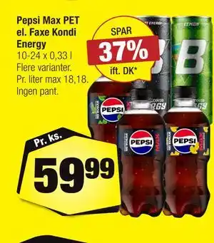 Calle Pepsi Max PET el. Faxe Kondi Energy tilbud