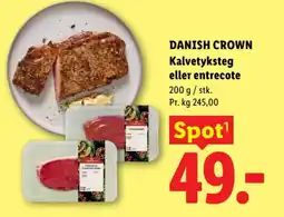 Lidl DANISH CROWN Kalvetyksteg eller entrecote tilbud