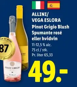 Lidl ALLINI/ VEGA ESLORA Pinot Grigio Blush Spumante rosé eller hvidvin tilbud