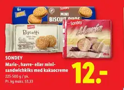 Lidl SONDEY Marie-, havre- eller mini- sandwichkiks med kakaocreme tilbud