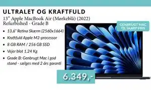 13” Apple MacBook Air (Mørkeblå) (2022) Refurbished - Grade B