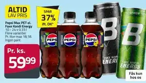 Fleggaard Pepsi Max PET el. Faxe Kondi Energy tilbud