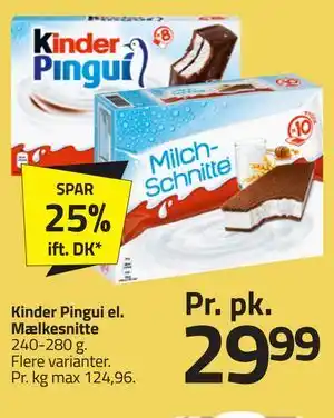 Fleggaard Kinder Pingui el. Mælkesnitte tilbud