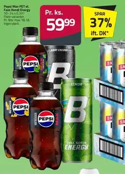 Fleggaard Pepsi Max PET el. Faxe Kondi Energy tilbud