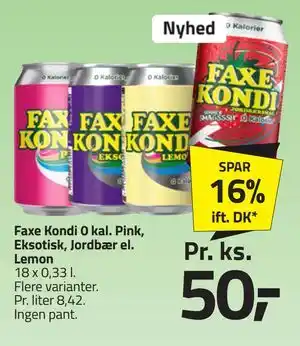 Fleggaard Faxe Kondi 0 kal. Pink, Eksotisk, Jordbær el. Lemon tilbud