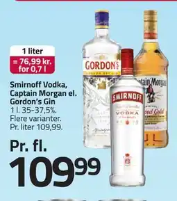 Fleggaard Smirnoff Vodka, Captain Morgan el. Gordon’s Gin tilbud