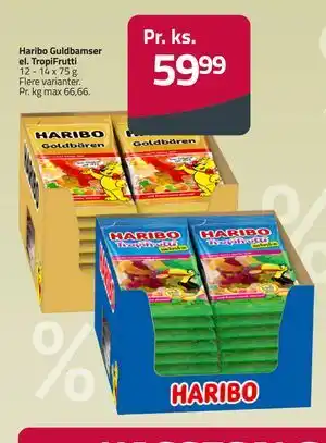 Fleggaard Haribo Guldbamser el. TropiFrutti tilbud