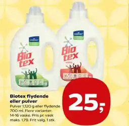 Kvickly Biotex flydende eller pulver tilbud