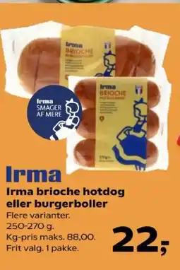 Kvickly Irma brioche hotdog eller burgerboller tilbud