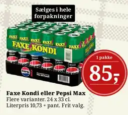 Dagli'Brugsen Faxe Kondi eller Pepsi Max (pakke) tilbud