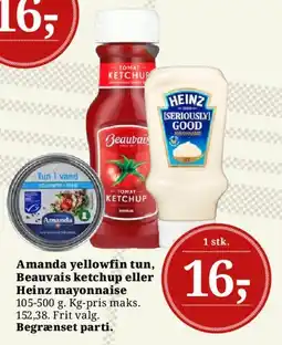 Dagli'Brugsen Amanda yellowfin tun, Beauvais ketchup eller Heinz mayonnaise tilbud
