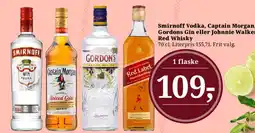 Dagli'Brugsen Smirnoff Vodka, Captain Morgan, Gordons Gin eller Johnnie Walker Red Whisky tilbud