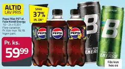 Fleggaard Pepsi Max PET / Faxe Kondi Energy / energy drinks tilbud