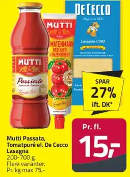 Fleggaard Mutti Passata / Tomatpuré / De Cecco Lasagne tilbud