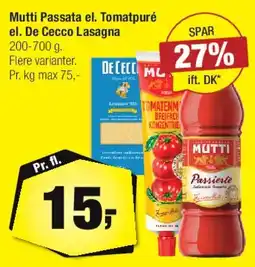 Calle Mutti Passata / Tomatpuré / De Cecco Lasagne tilbud