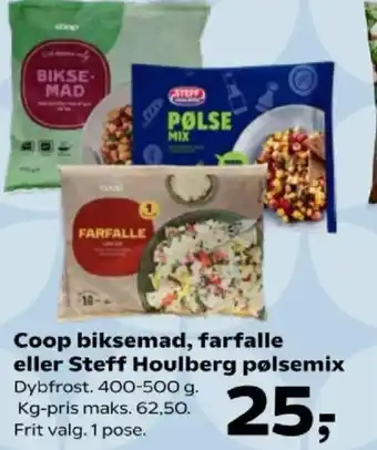 Kvickly Coop biksemad, farfalle eller Steff Houlberg pølsemix tilbud
