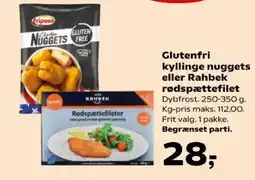 Kvickly Glutenfri kyllinge nuggets eller Rahbek rødspættefilet tilbud