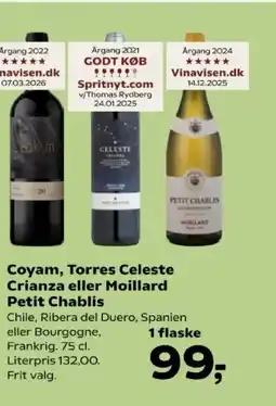 Kvickly Coyam, Torres Celeste Crianza eller Moillard Petit Chablis tilbud