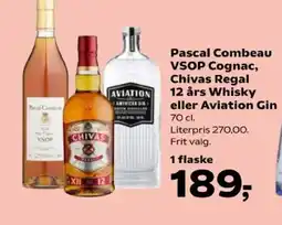 Kvickly Pascal Combeau VSOP Cognac, Chivas Regal 12 års Whisky eller Aviation Gin tilbud