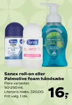 Kvickly Sanex roll-on eller Palmolive foam håndsæbe tilbud