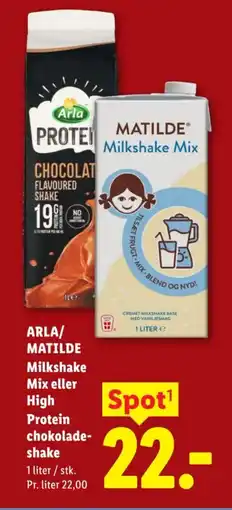 Lidl ARLA/ MATILDE Milkshake Mix eller High Protein chokolade- shake tilbud