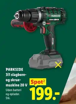 Lidl PARKSIDE 3i1 slagbore- og skrue- maskine 20 V tilbud