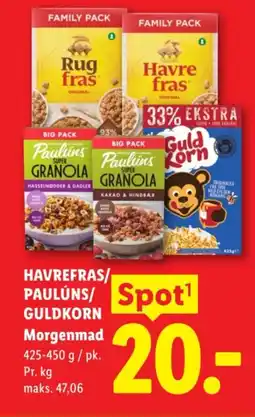 Lidl HAVREFRAS/ PAULÚNS/ GULDKORN Morgenmad tilbud