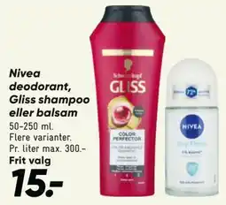Bilka Nivea deodorant, Gliss shampoo eller balsam tilbud