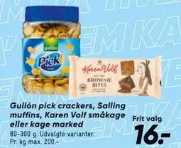 Bilka Gullón pick crackers, Salling muffins, Karen Volf småkage eller kage marked tilbud