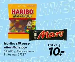 Bilka Haribo slikpose eller Mars bar tilbud