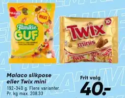 Bilka Malaco slikpose eller Twix mini tilbud