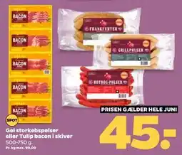 Netto Gøl storkøbspølser eller Tulip bacon i skiver tilbud