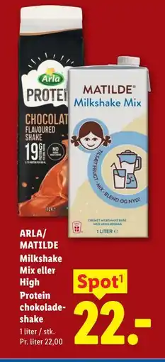 Lidl ARLA/ MATILDE Milkshake Mix eller High Protein chokoladeshake tilbud