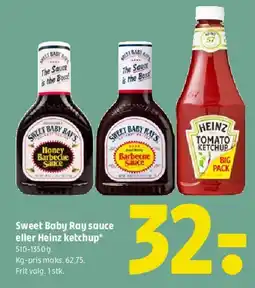Coop 365 Sweet Baby Ray sauce eller Heinz ketchup tilbud