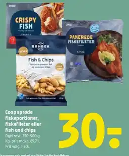 Coop 365 Coop sprøde fiskerportioner / Panerede fiskefileter / Fish & Chips tilbud