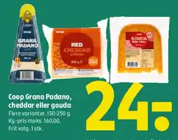 Coop 365 Coop Grana Padano, cheddar eller gouda tilbud