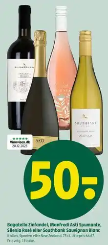 Coop 365 Bagatella Zinfandel / Manfredi Asti Spumante / Silenia Rosé / Southbank Sauvignon Blanc tilbud